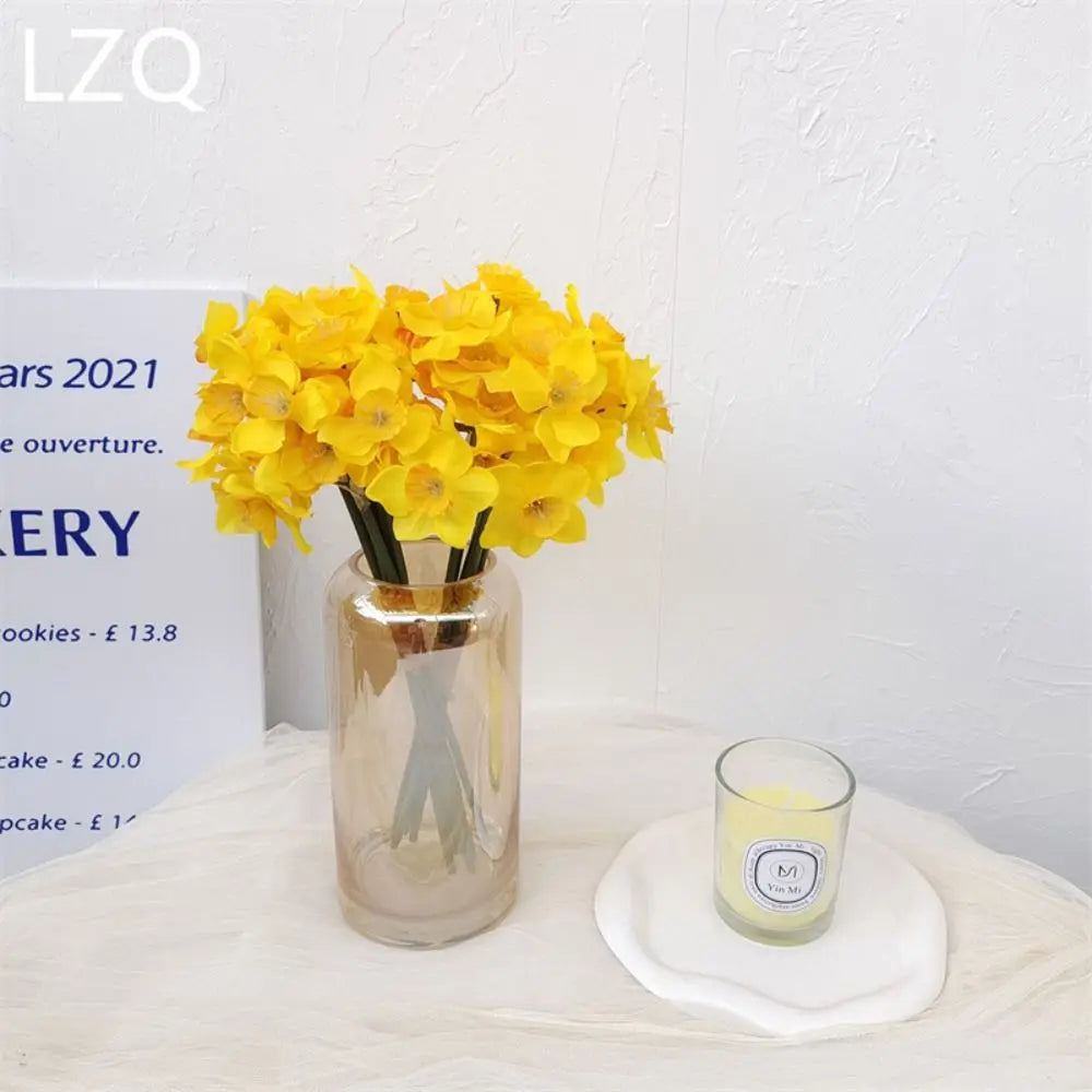 Artificial Daffodil Flower Bouquet – 6PCS Bundle Faux Daffodil Flowers for Wedding Decor, Home Arrangement, Spring Centerpieces & Event Decorations