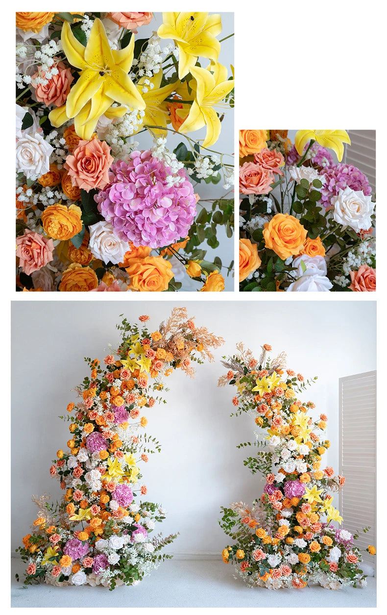 Colorful Rose Wildflower Wedding Arch Backdrop Bulk – Silk Floral Row 160–200cm