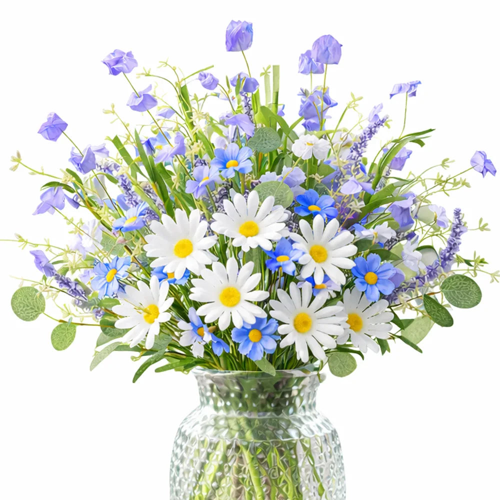 Artificial Spring Flower Picks – Silk Wildflower Bouquet with Daffodils, Daisies & Lavender