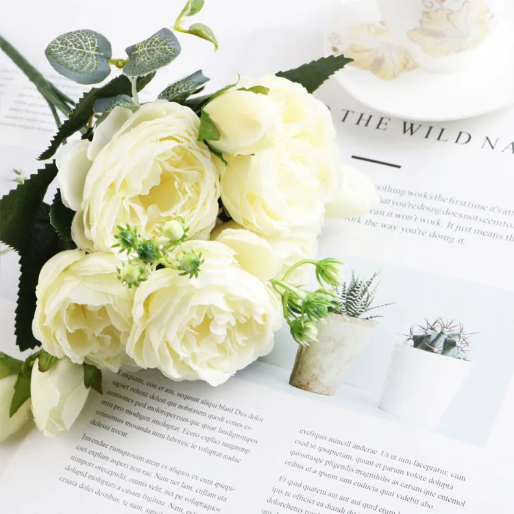 Artificial Rose & Peony Bouquet – Silk Wedding Bridal Flowers, Faux Roses & Peonies