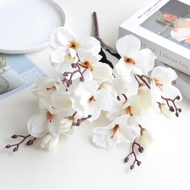 Artificial Magnolia Flower Bouquet – 5 Forks 20 Heads Faux Magnolia Flowers for Wedding Decor, Home Table Centerpieces, Living Room Floral Arrangement
