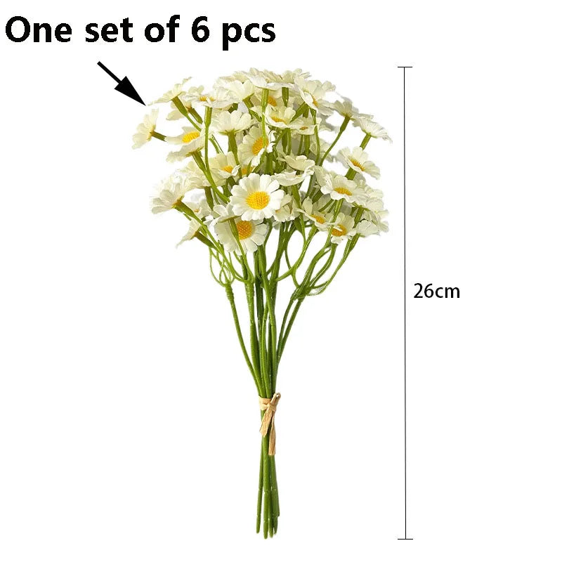 6PCS Artificial Daisy Bulk Bouquet – Polyester Faux Daisy Flowers