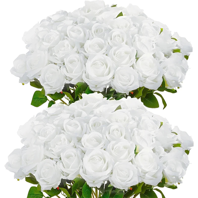 50PCS Velvet Artificial Roses – Real Touch Faux Rose Bouquet for Valentine’s Day, DIY Wedding Bouquets, Party Decorations, Home Decor Floral Arrangements