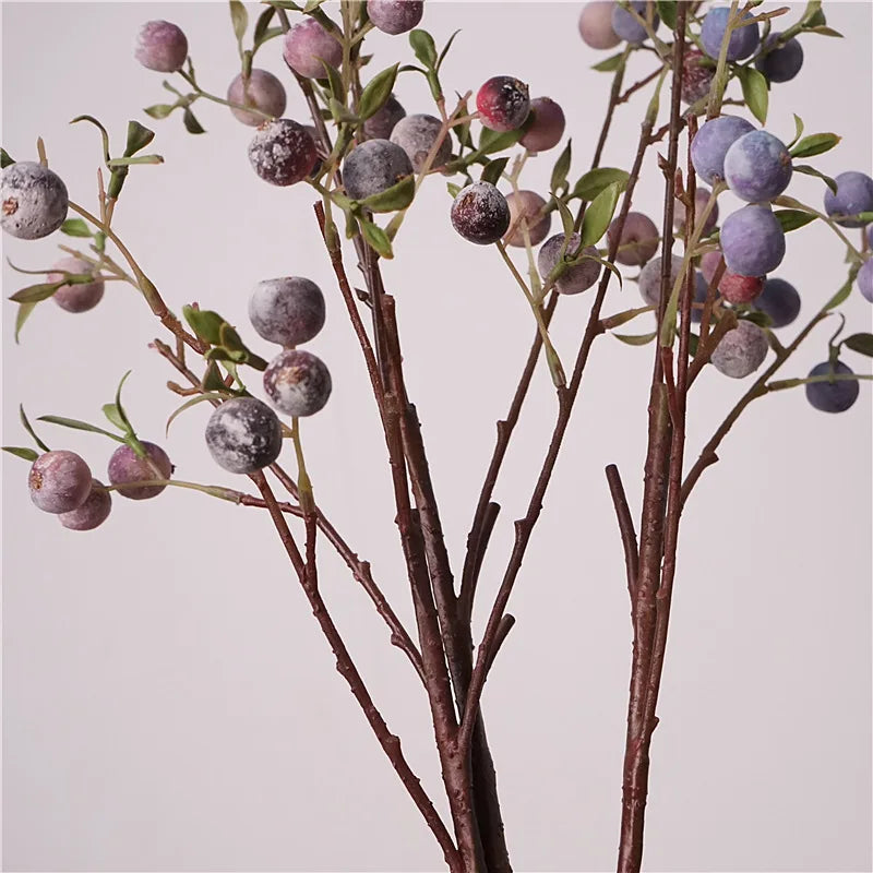 Artificial Fruit Branch Ornament – Frosted Blueberries & Mini Apple Decorative Spray