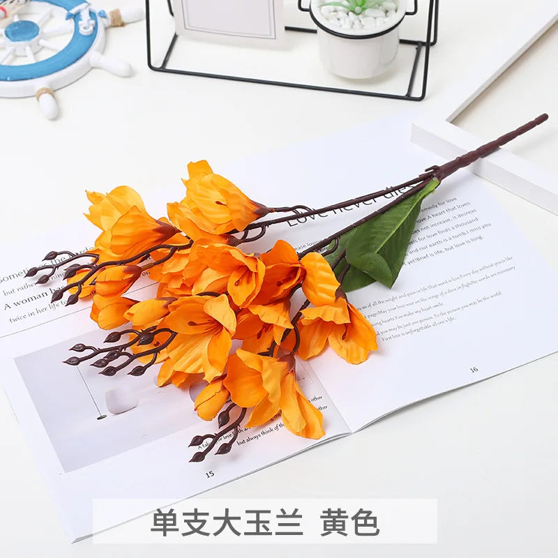 Artificial Magnolia Flower Bouquet – 5 Forks 20 Heads Faux Magnolia Flowers for Wedding Decor, Home Table Centerpieces, Living Room Floral Arrangement