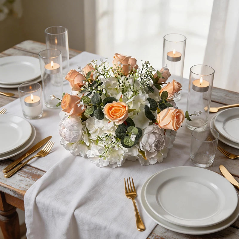 Artificial Flower Ball Wedding Arrangement – Champagne White Rose Silk Floral Sphere