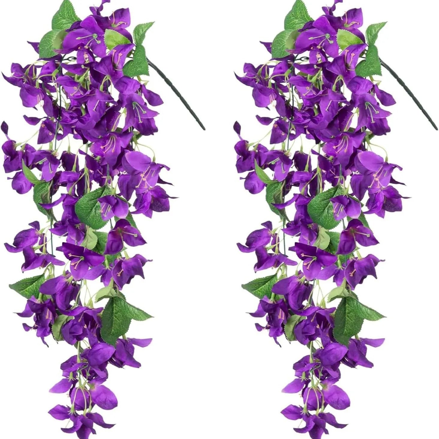2PCS Artificial Bougainvillea Hanging Flowers – UV Protected Silk Vine Garlands for Outdoor Balcony, Garden, Patio & Home Decoration