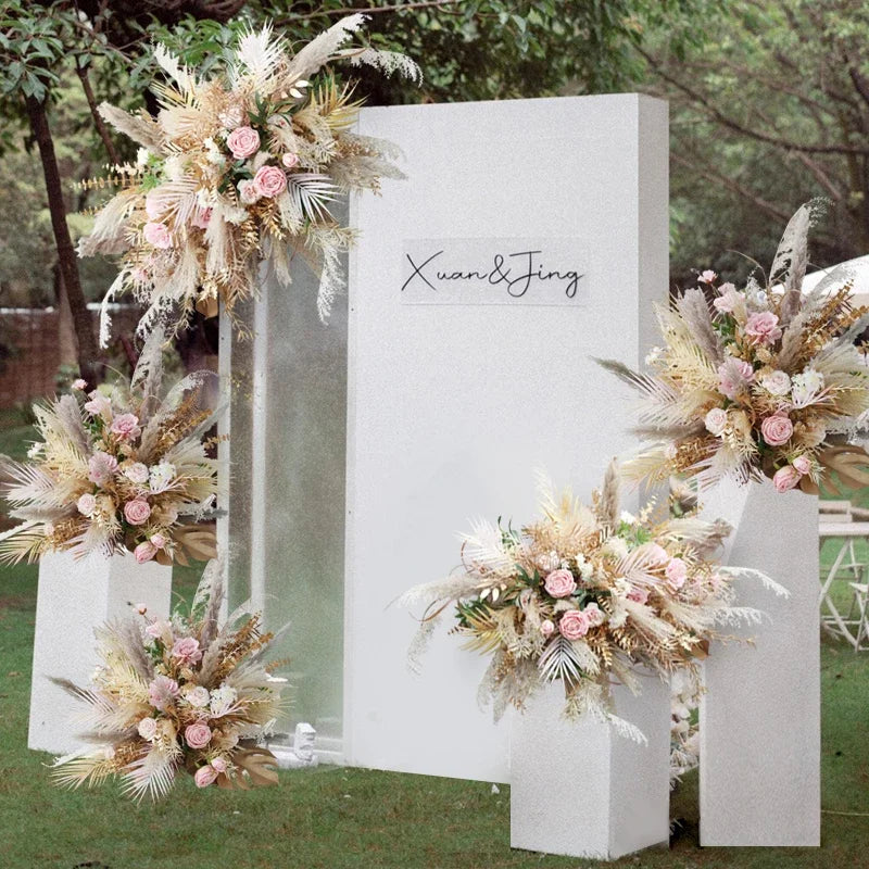 Boho Wedding Arch Flowers Kit Bulk – Pre-Made Pampas Silk Floral Backdrop Set