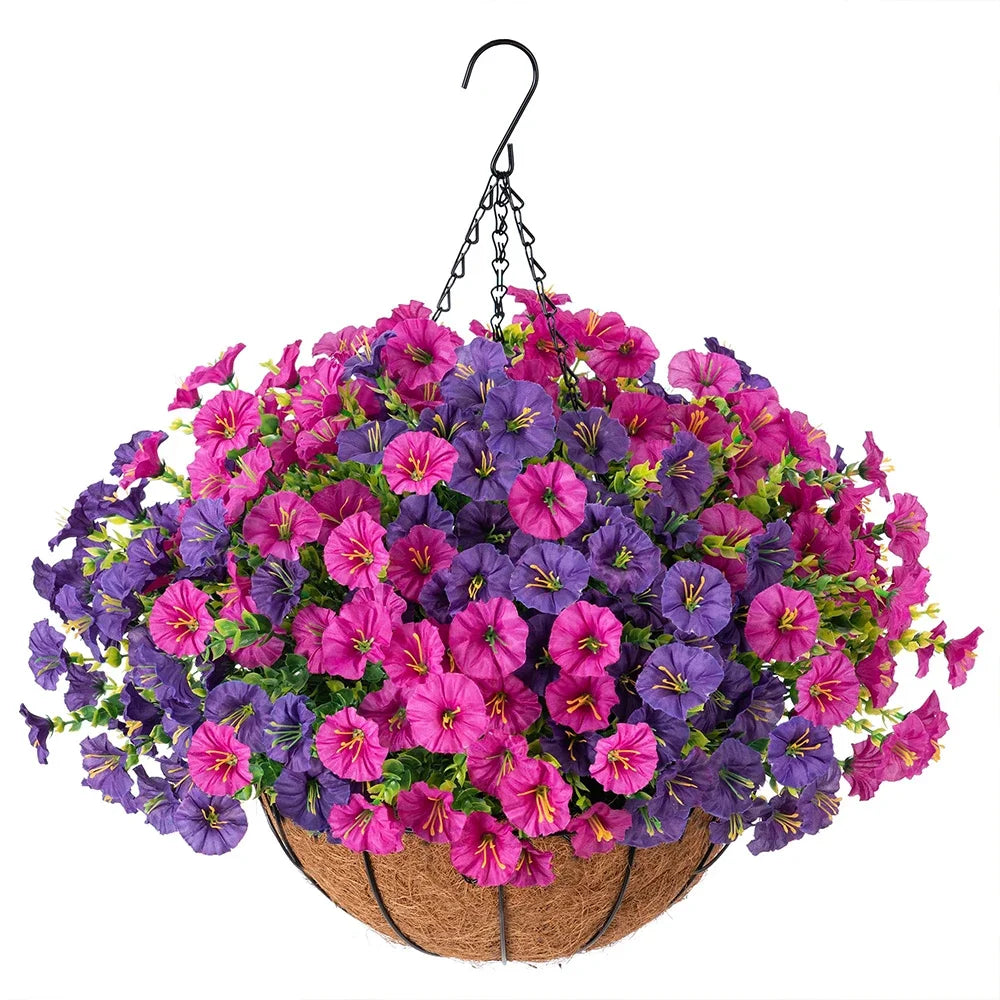 Artificial Hanging Petunia Basket – Outdoor Porch & Garden Flower Decor