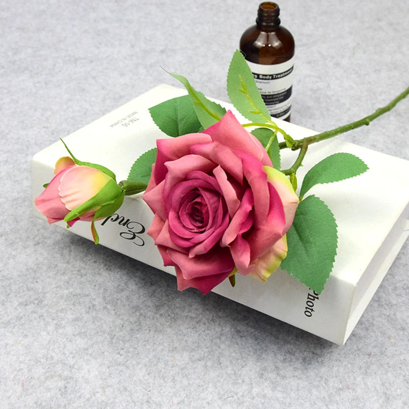 Artificial Pink Rose Branch Bouquet – Silk Big Bloom