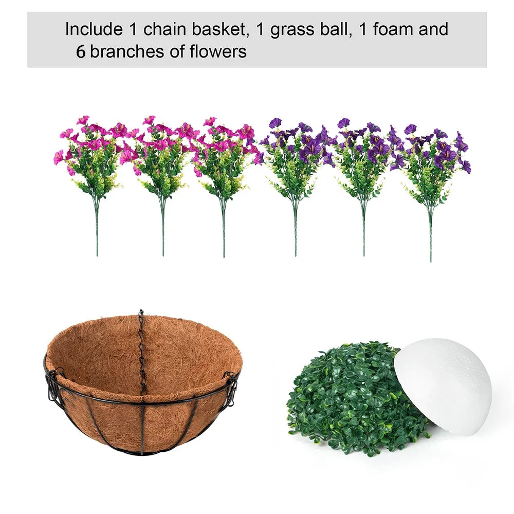 Artificial Hanging Petunia Basket – Outdoor Porch & Garden Flower Decor