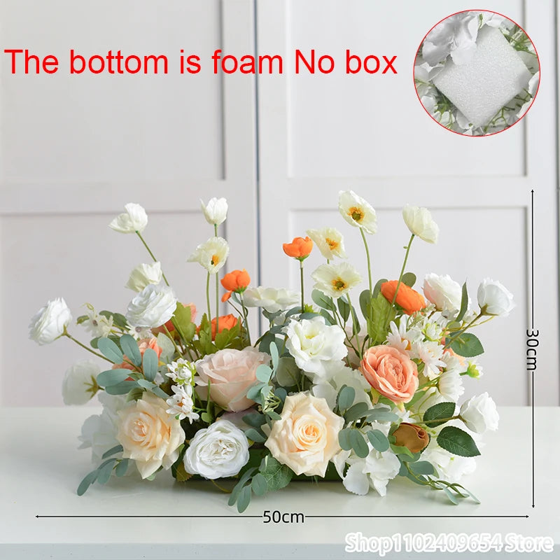 Artificial Rose Peony Flower Row Runner – Silk Wedding Backdrop Garland for Arch Decor, Table Centerpieces, Stage & Event Decoration