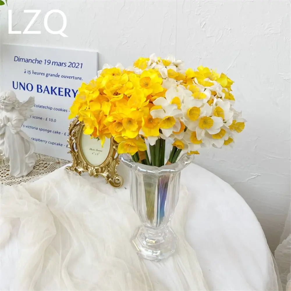 Artificial Daffodil Flower Bouquet – 6PCS Bundle Faux Daffodil Flowers for Wedding Decor, Home Arrangement, Spring Centerpieces & Event Decorations