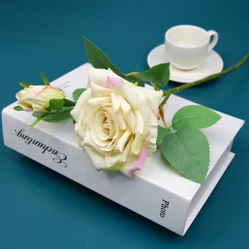 Artificial Big Pink Rose Branch Bouquet – Silk/Latex