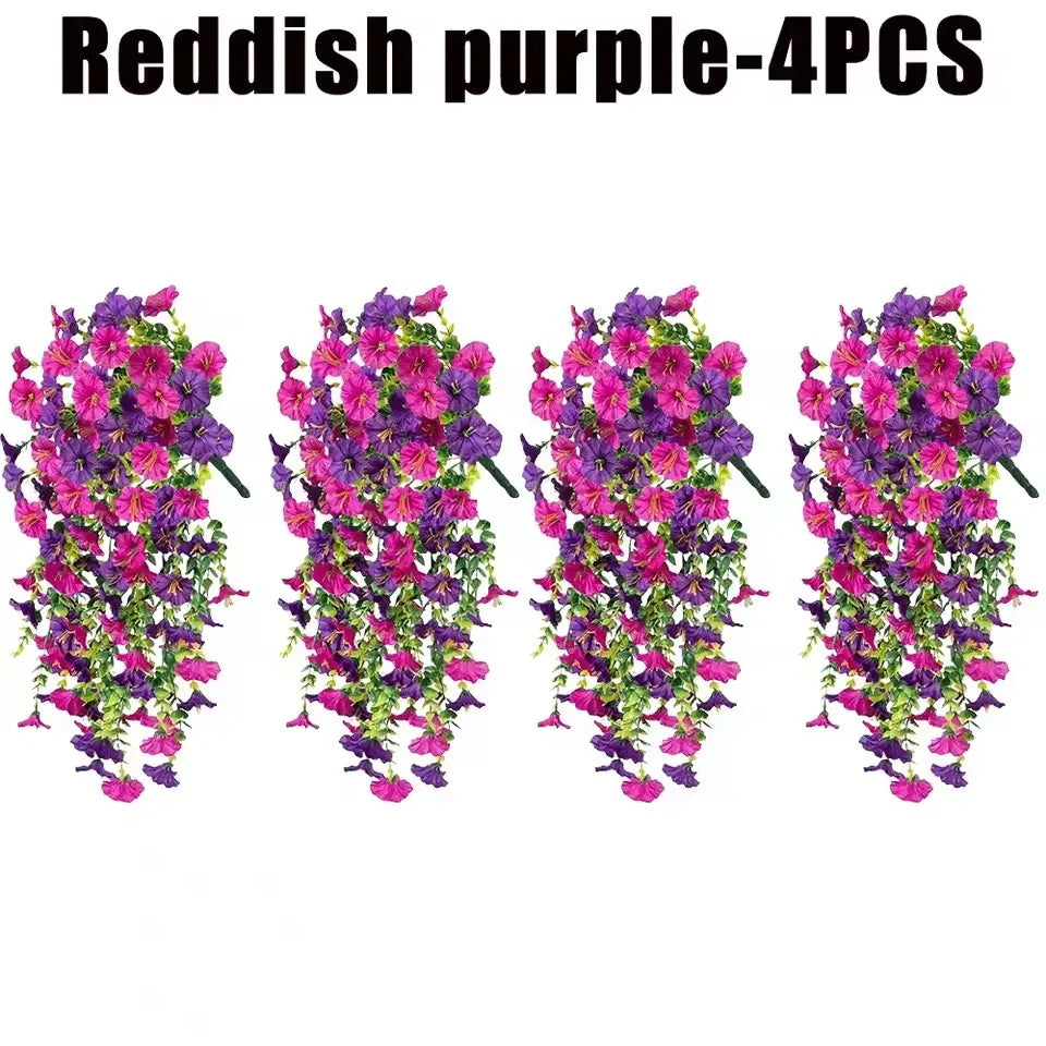 1/10PCS Artificial Morning Glory Hanging Flowers – UV Resistant Faux Petunia Vine Plants for Outdoor Wall, Garden, Porch, Wedding & Home Decor