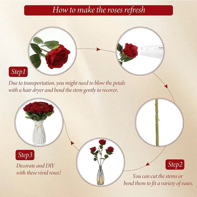 50PCS Velvet Artificial Roses – Real Touch Faux Rose Bouquet for Valentine’s Day, DIY Wedding Bouquets, Party Decorations, Home Decor Floral Arrangements