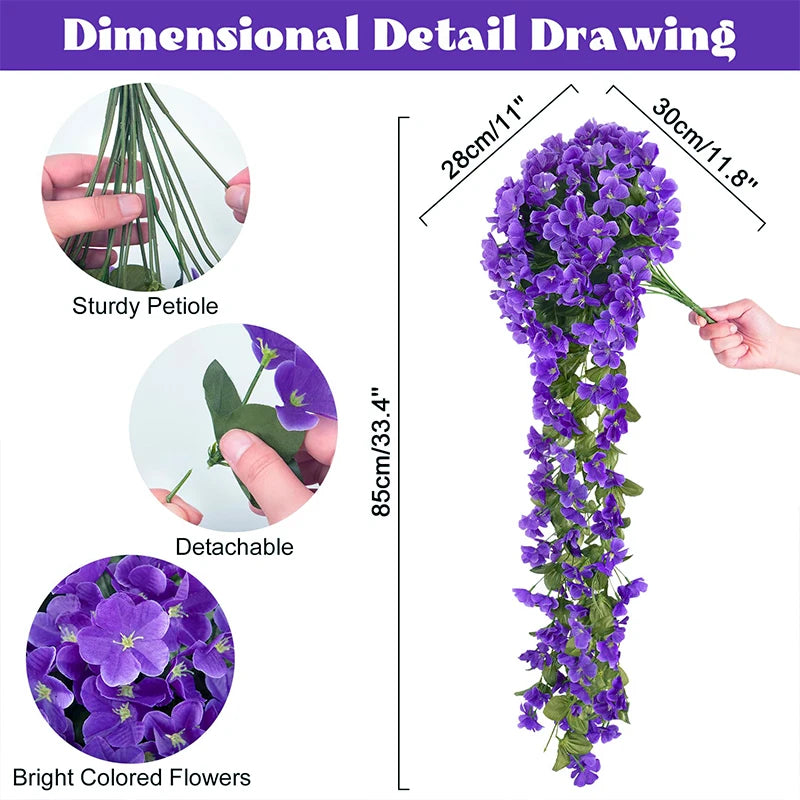 Artificial Violet Ivy Hanging Flower Garland – Faux Plastic Vine for Wedding Arch Decor, Party Backdrop, Home, Garden & Outdoor Decoration