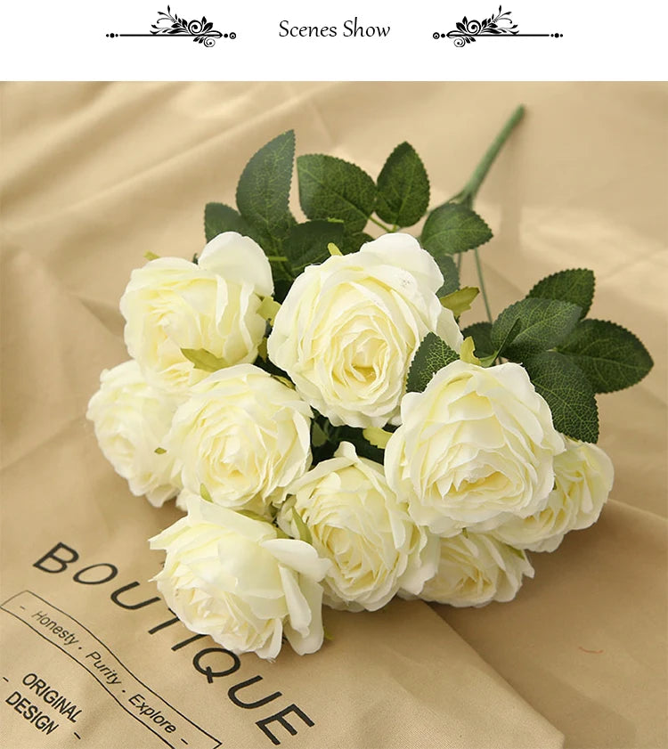 10 Heads Artificial Silk Rose Bouquet – Realistic Faux Roses for Wedding Centerpieces, Party Decor, Home & Garden Floral Arrangement, Valentine’s Day Gift