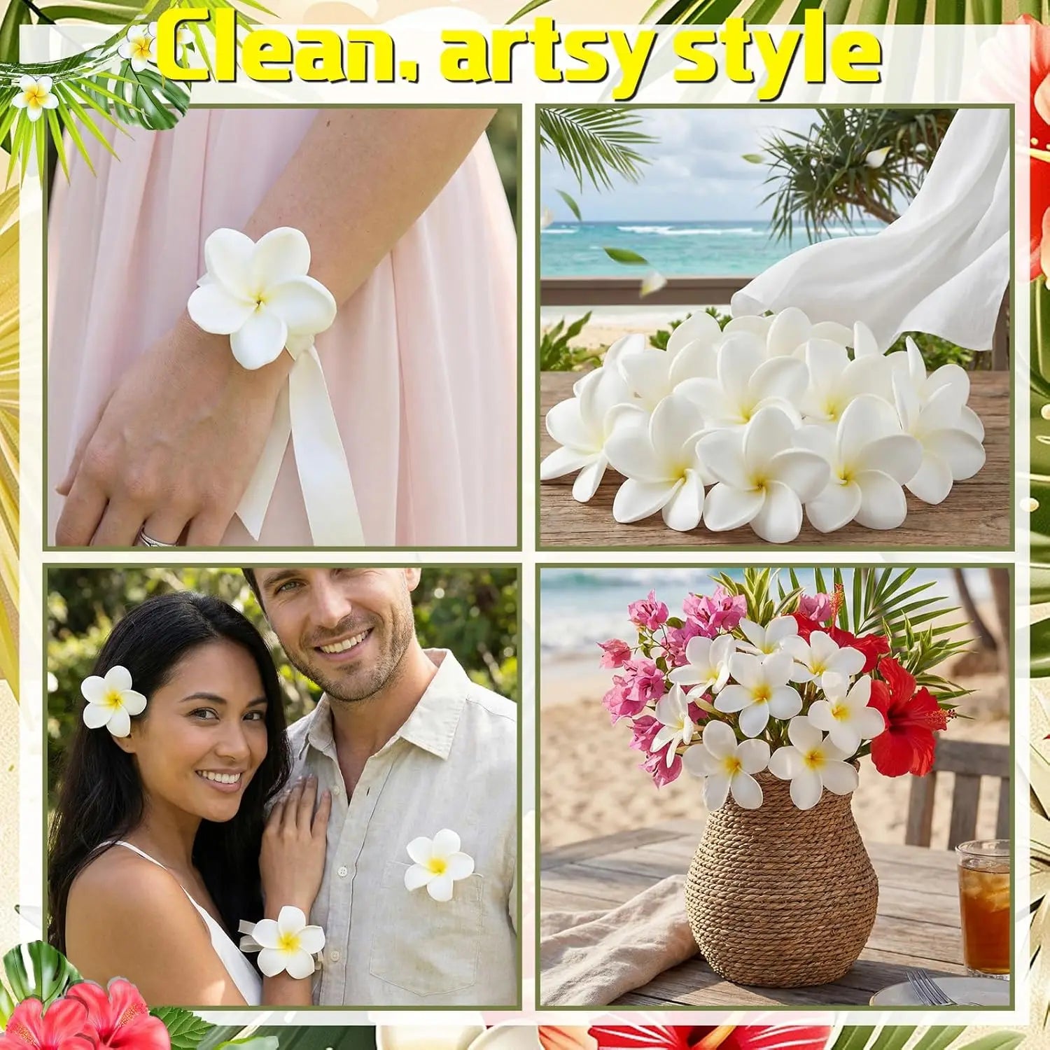 30pcs Hawaiian Plumeria Frangipani PU Artificial Flowers – Tropical DIY