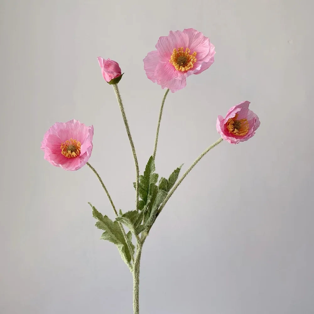 Artificial Poppy Flower Bouquet – 4 Head Silk Faux Poppy Flowers for Home Decor, Wedding Centerpieces, Garden Party Decorations, DIY Floral Arrangements