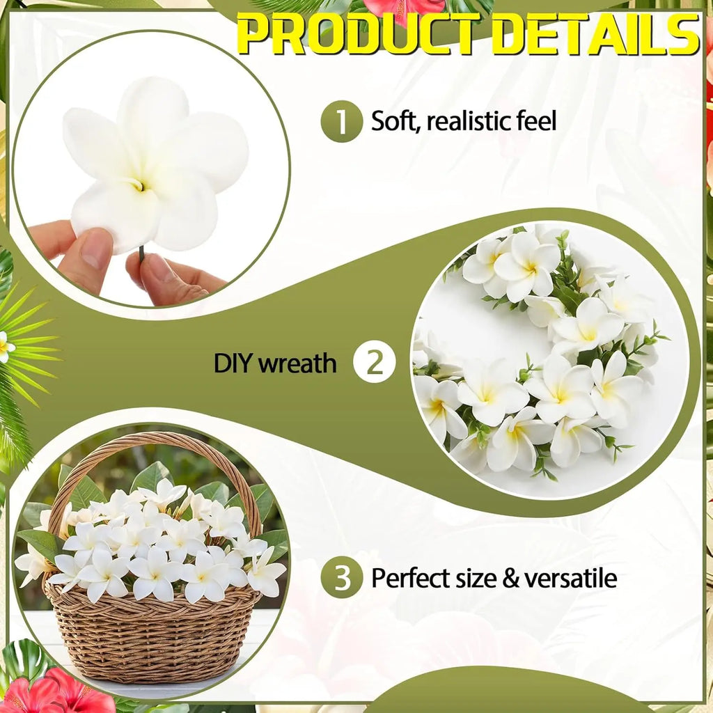 30pcs Hawaiian Plumeria Frangipani PU Artificial Flowers – Tropical DIY