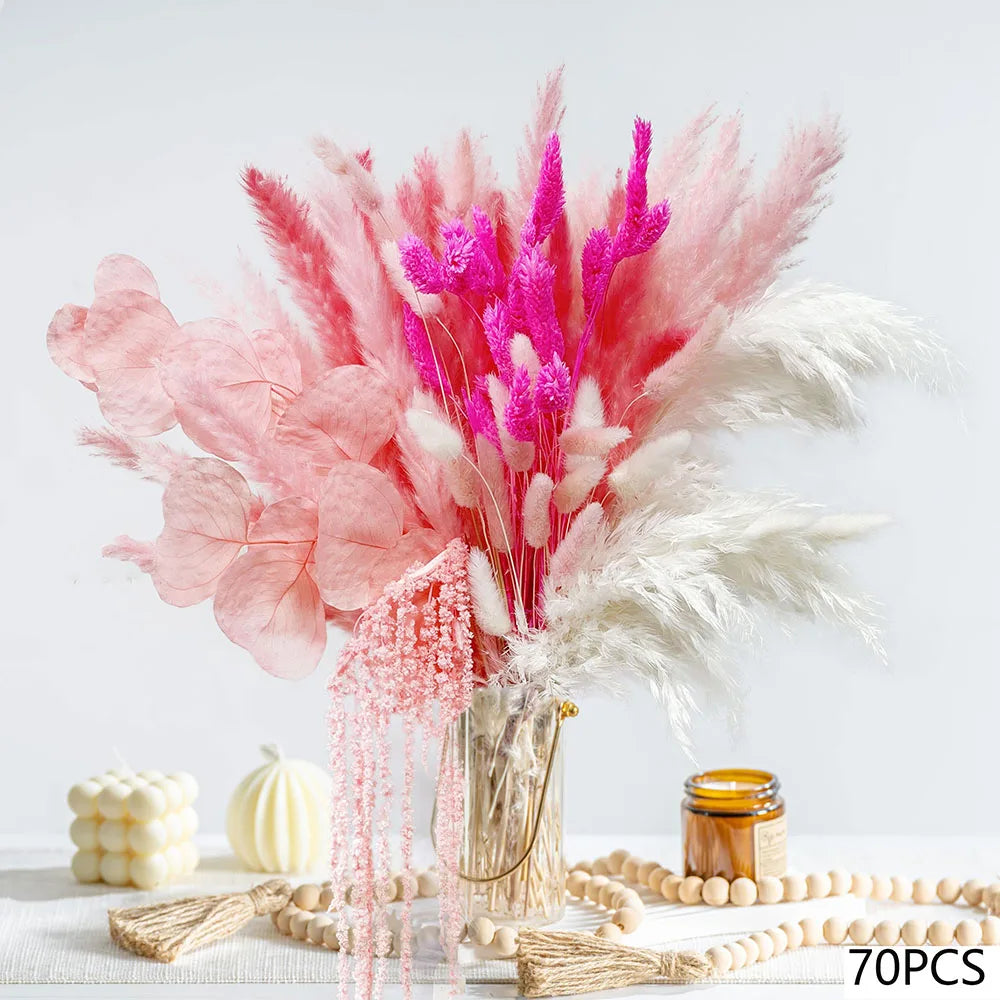 56PCS Artificial Peony & Pampas Grass Bouquet Bulk – Boho Faux Dried Floral Mix