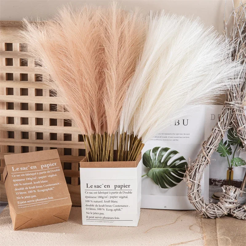 10PCS Artificial Pampas Grass Bouquet Bulk – Silk Reed Grass Stems for Boho Wedding
