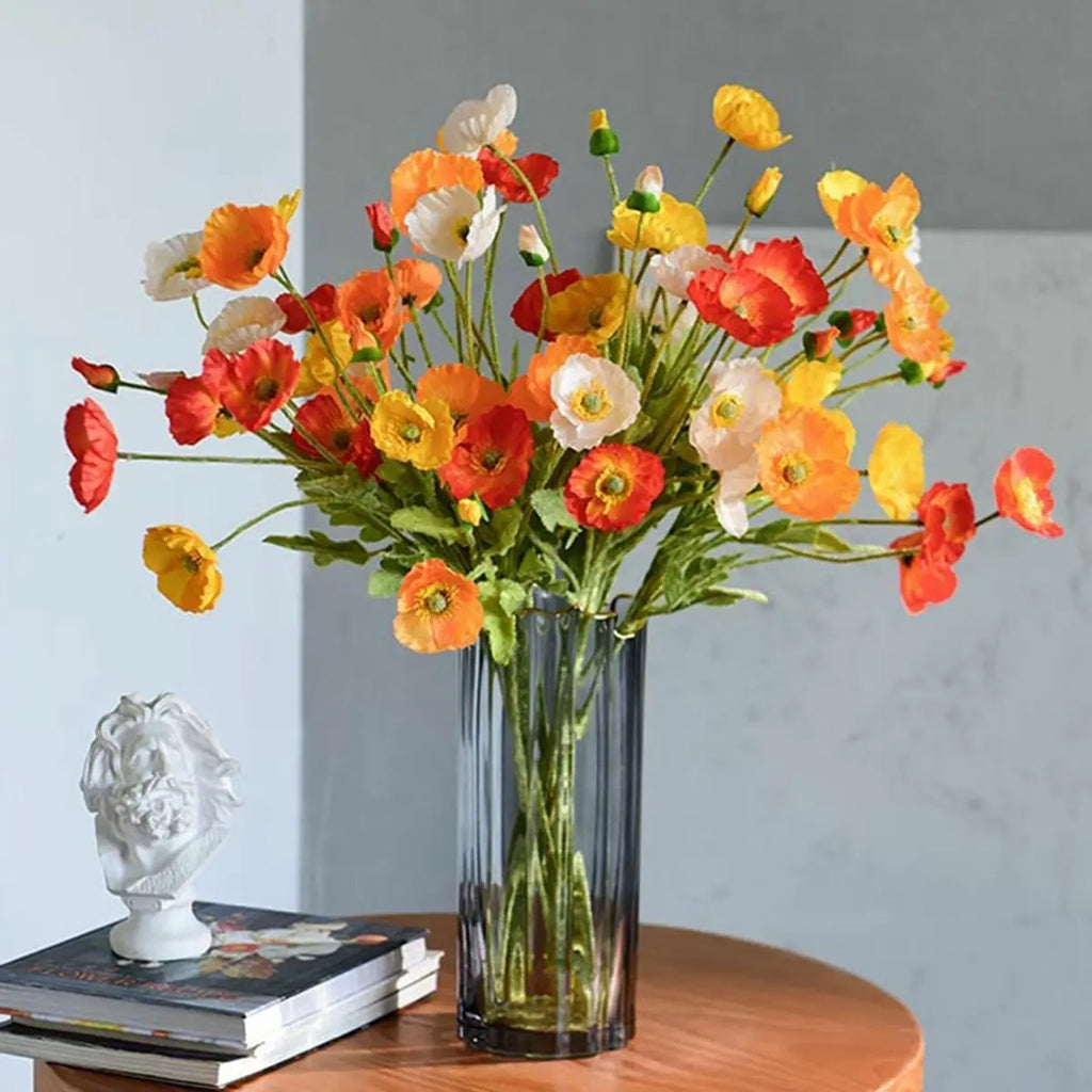 Artificial Poppy Flower Bouquet – 4 Head Silk Faux Poppy Flowers for Home Decor, Wedding Centerpieces, Garden Party Decorations, DIY Floral Arrangements