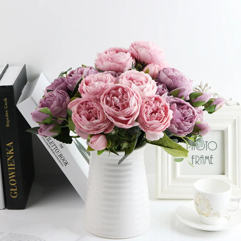 Artificial Rose & Peony Bouquet – Silk Wedding Bridal Flowers, Faux Roses & Peonies