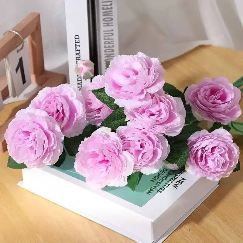 3 Head Artificial Peony & Rose Bouquet – Pink White Silk