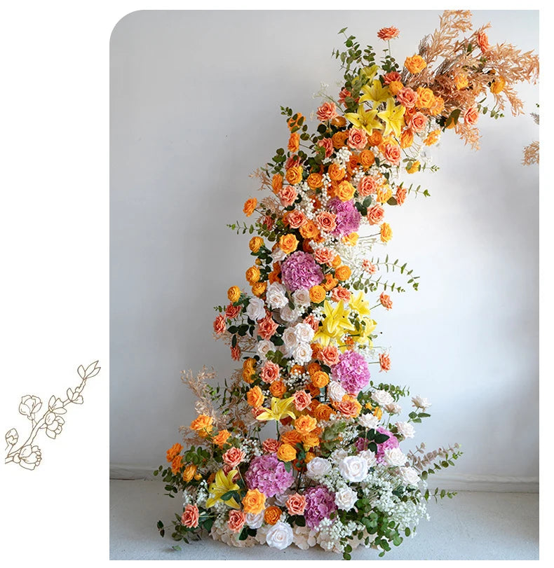 Colorful Rose Wildflower Wedding Arch Backdrop Bulk – Silk Floral Row 160–200cm