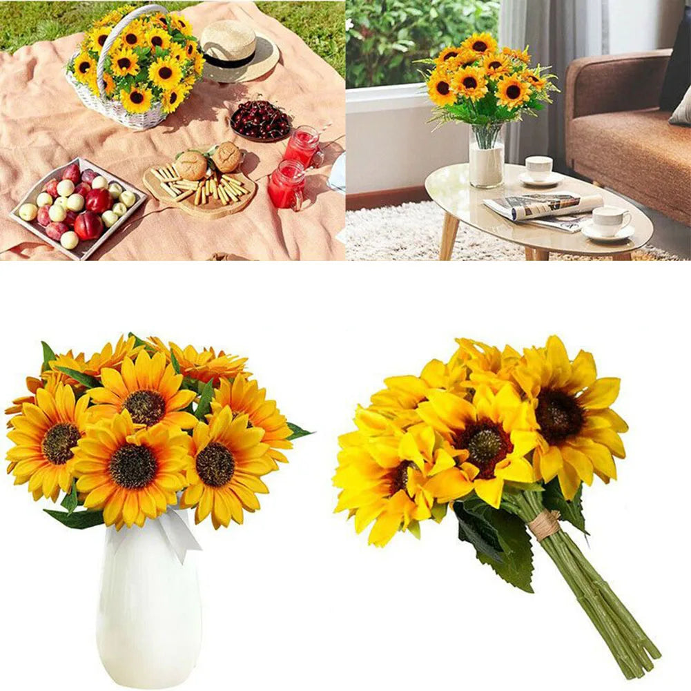 Artificial Sunflower Bouquet 7 Heads – Silk Sunflowers Fake Flower Arrangement