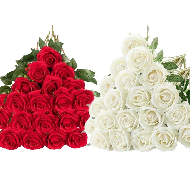 50PCS Velvet Artificial Roses – Real Touch Faux Rose Bouquet for Valentine’s Day, DIY Wedding Bouquets, Party Decorations, Home Decor Floral Arrangements