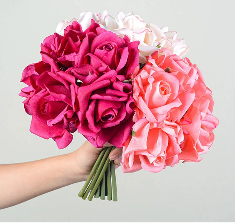 Artificial Rose Bouquet – 5-Head Curled Edge Silk Roses