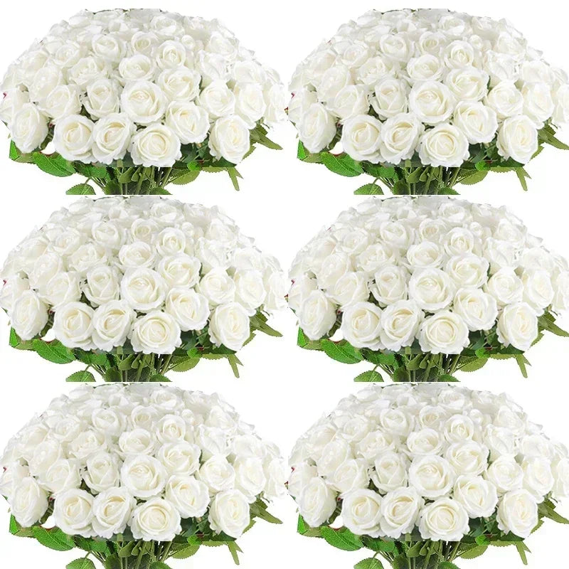 50PCS Bulk Artificial Velvet Roses – Faux Wedding Bouquet Flowers