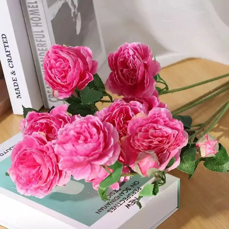 3 Head Artificial Peony & Rose Bouquet – Pink White Silk