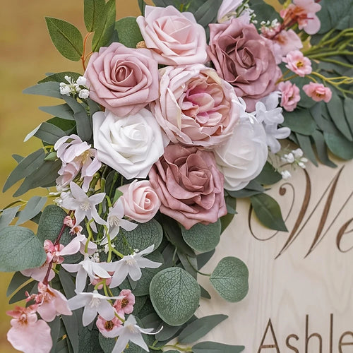2PCS Artificial Rose Wreaths Bulk – Silk Floral Circle for Wedding Arch Decor