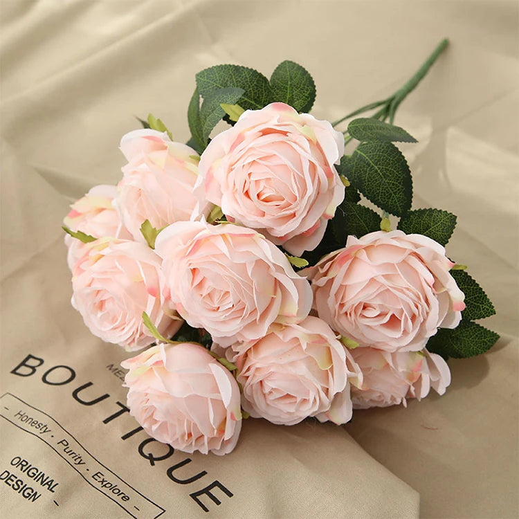 10 Heads Artificial Silk Rose Bouquet – Realistic Faux Roses for Wedding Centerpieces, Party Decor, Home & Garden Floral Arrangement, Valentine’s Day Gift