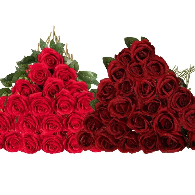 50PCS Velvet Artificial Roses – Real Touch Faux Rose Bouquet for Valentine’s Day, DIY Wedding Bouquets, Party Decorations, Home Decor Floral Arrangements