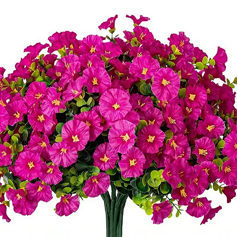 4 Bundles Artificial Morning Glory Flowers – UV Resistant Outdoor