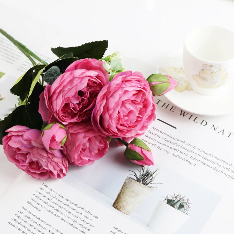 Artificial Rose & Peony Bouquet – Silk Wedding Bridal Flowers, Faux Roses & Peonies