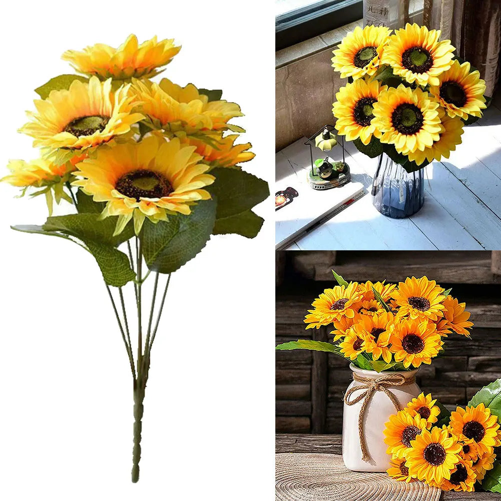 Artificial Sunflower Bouquet 7 Heads – Silk Sunflowers Fake Flower Arrangement