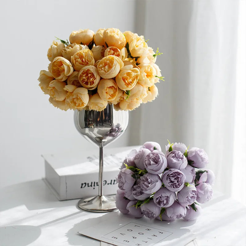27-Head Artificial Peony & Rose Silk Bouquet Bulk – Rose Pink Arrangement