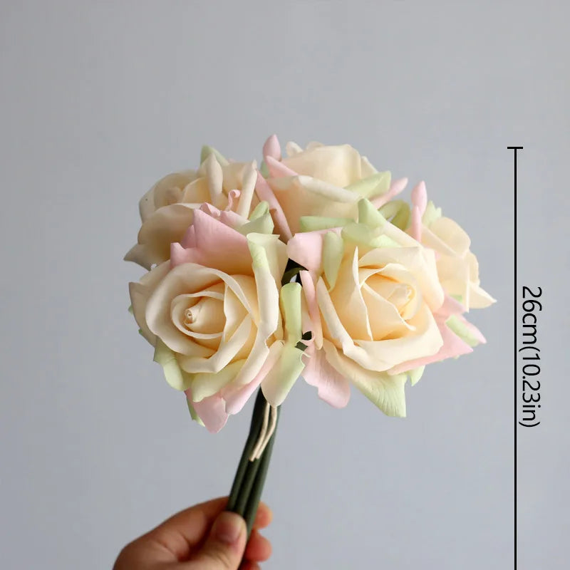 Artificial Rose Bouquet – 5-Head Curled Edge Silk Roses Fake Wedding Flowers Bouquet for Home Décor, Party, Bridal Shower & Event Styling