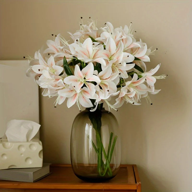 10 Head Artificial Lily Flower Branch – Silk Faux Lily