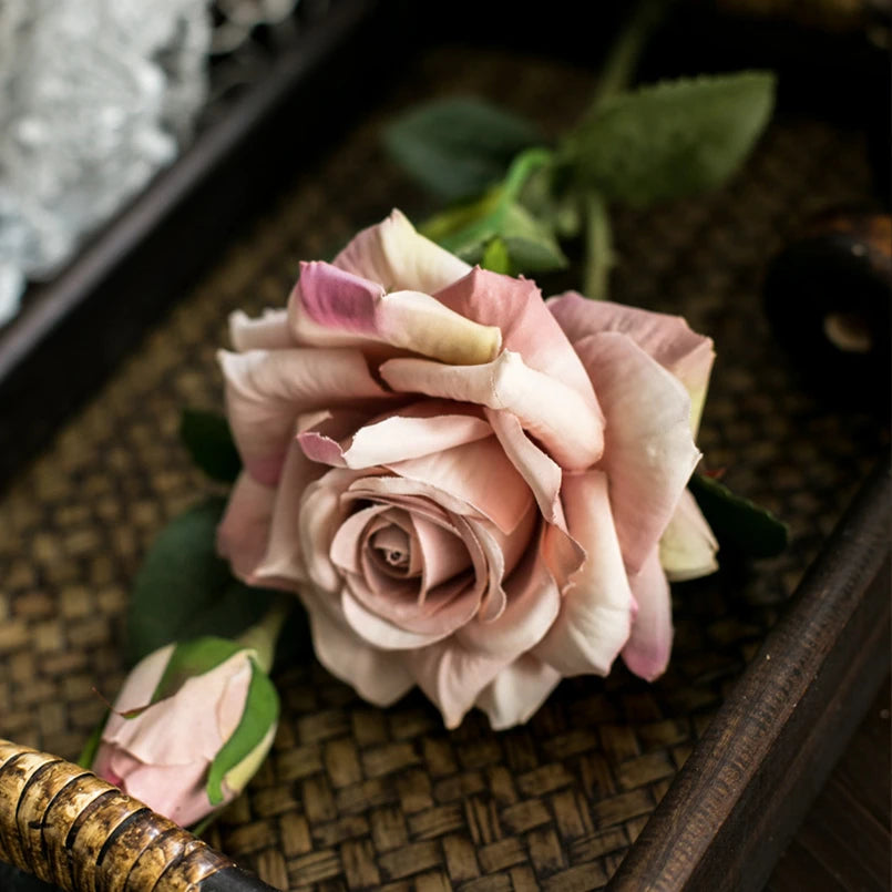 Artificial Big Pink Rose Branch Bouquet – Silk/Latex
