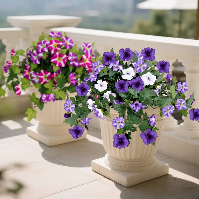Artificial Morning Glory Flower Branch – 25×15.5inch Faux Purple Red Vine Plant for Outdoor Garden Decor, Living Room Floral Arrangement, Wedding & Home Decoration