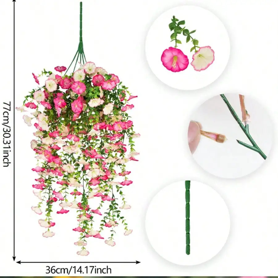 1/10PCS Artificial Morning Glory Hanging Flowers – UV Resistant Faux Petunia Vine Plants for Outdoor Wall, Garden, Porch, Wedding & Home Decor