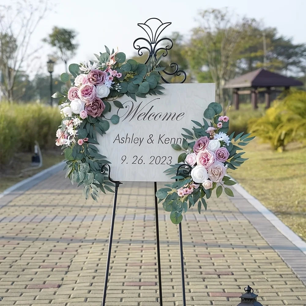 2PCS Artificial Rose Wreaths Bulk – Silk Floral Circle for Wedding Arch Decor