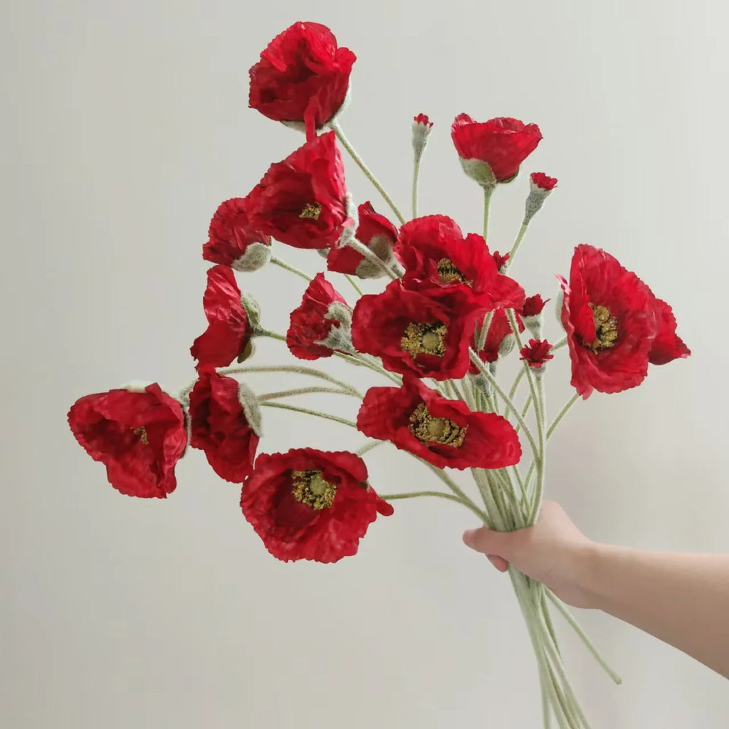 Artificial Poppy Stems – 65cm Long Faux Flowers for Wedding, DIY Decor